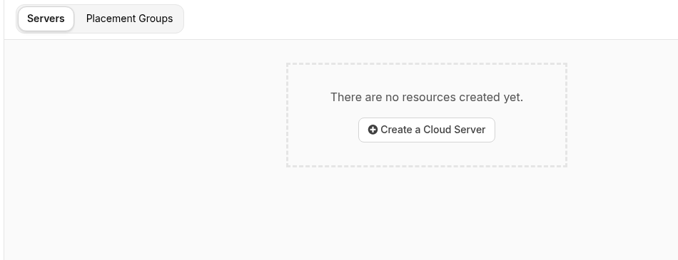 Empty Servers page with Create a Cloud Server