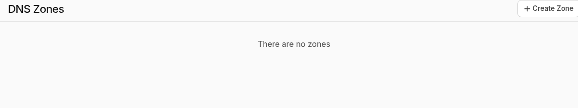 DNS Zones page with Create Zone