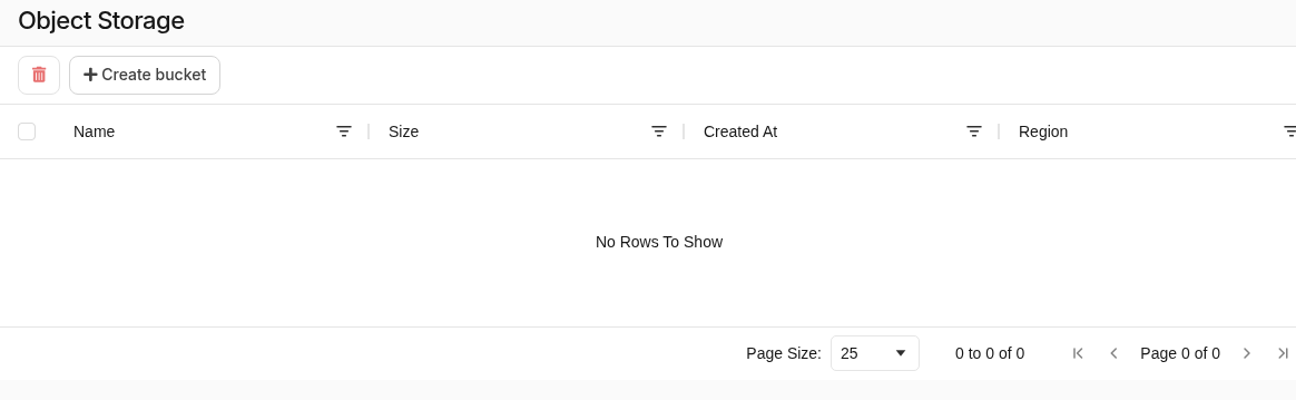 Object Storage with Create bucket